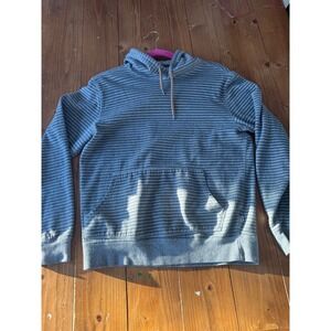 Mens Gray Striped Hoodie Sweatshirt Long Sleeve Pullover Casual Comfort‎ Size